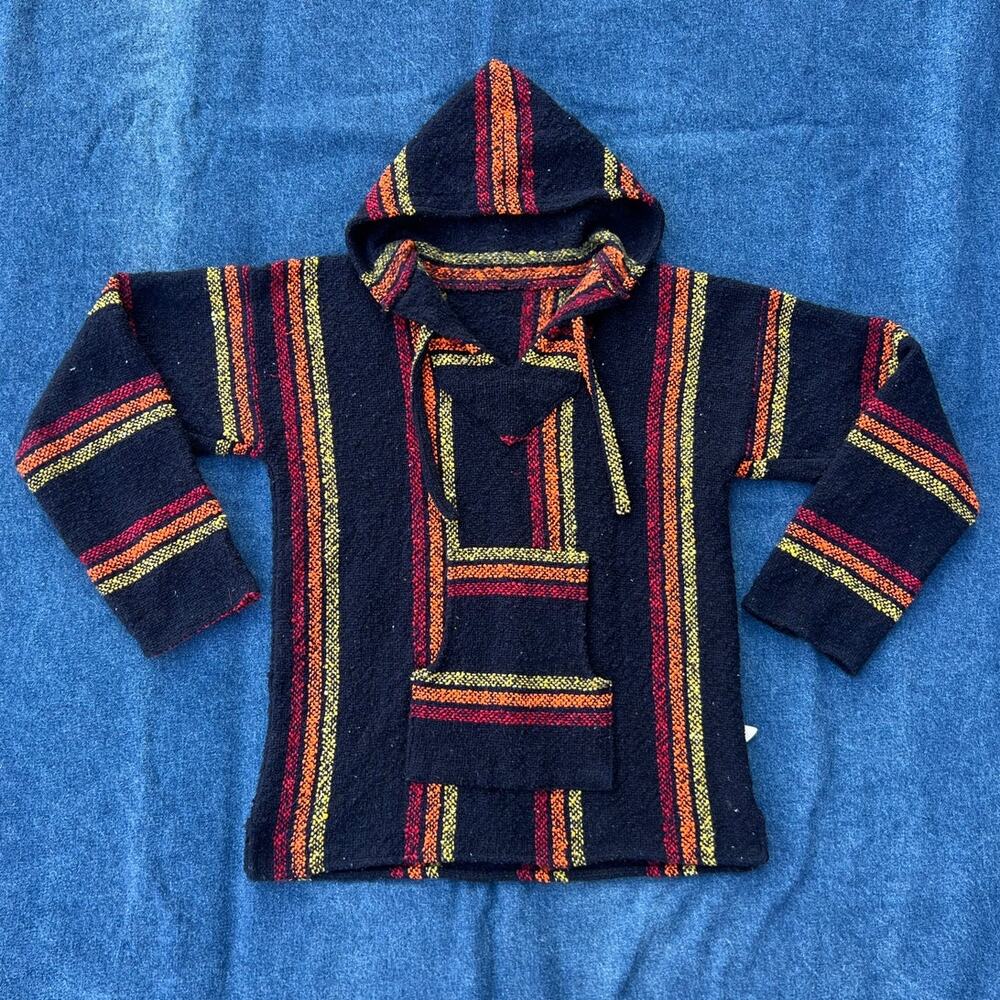 Mexican Baja Hoodie black striped drug rug